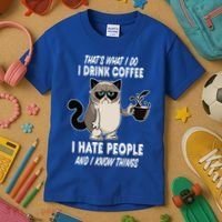 Funny Cat I Coffee Hate People And I Know Things Cat Gift Kids T-Shirt thumb 3