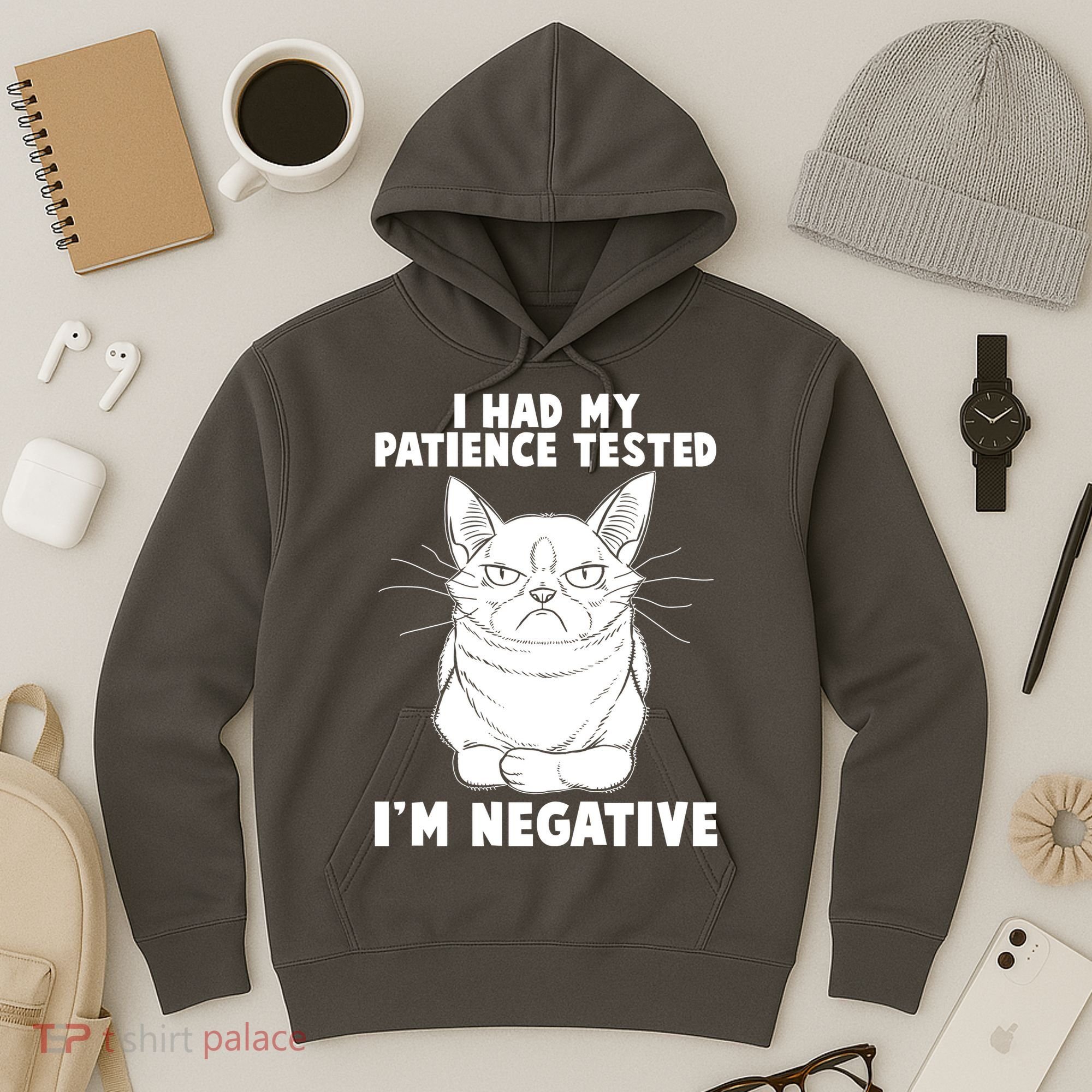 Funny Cat I Had My Patience Tested I'm Negative Hoodie