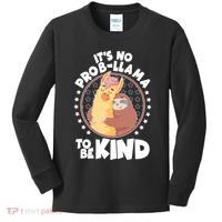 Funny Cute It's No ProbLlama To Be Kind Kids Long Sleeve Shirt thumb 0