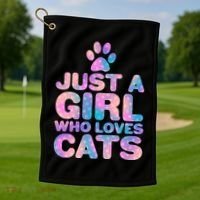 Funny Cute Just A Girl Who Loves Cats Golf Towel thumb 1