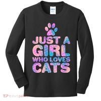 Funny Cute Just A Girl Who Loves Cats Kids Long Sleeve Shirt thumb 0