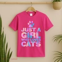 Funny Cute Just A Girl Who Loves Cats T-Shirt thumb 2