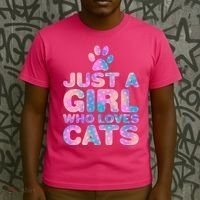 Funny Cute Just A Girl Who Loves Cats T-Shirt thumb 3