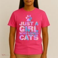 Funny Cute Just A Girl Who Loves Cats T-Shirt thumb 4