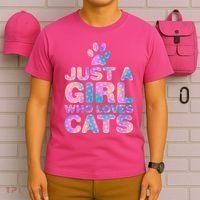 Funny Cute Just A Girl Who Loves Cats T-Shirt thumb 6
