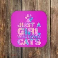 Funny Cute Just A Girl Who Loves Cats Coaster thumb 0