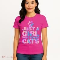Funny Cute Just A Girl Who Loves Cats Women's T-Shirt thumb 4