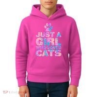 Funny Cute Just A Girl Who Loves Cats Kids Hoodie thumb 4