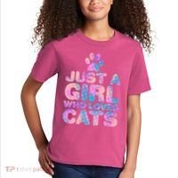 Funny Cute Just A Girl Who Loves Cats Kids T-Shirt thumb 2