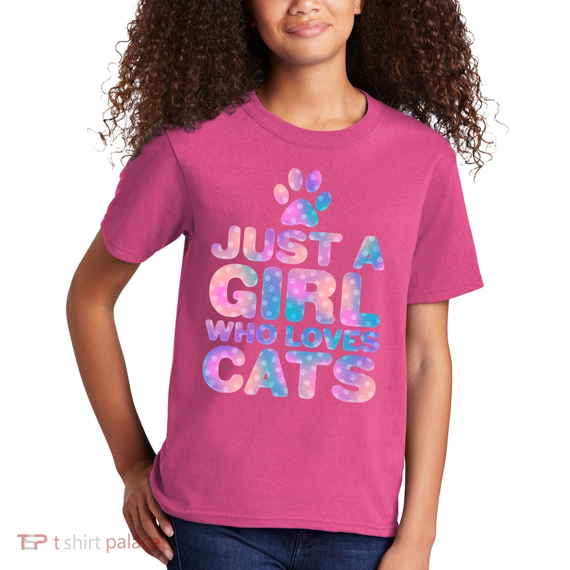 Funny Cute Just A Girl Who Loves Cats Kids T-Shirt