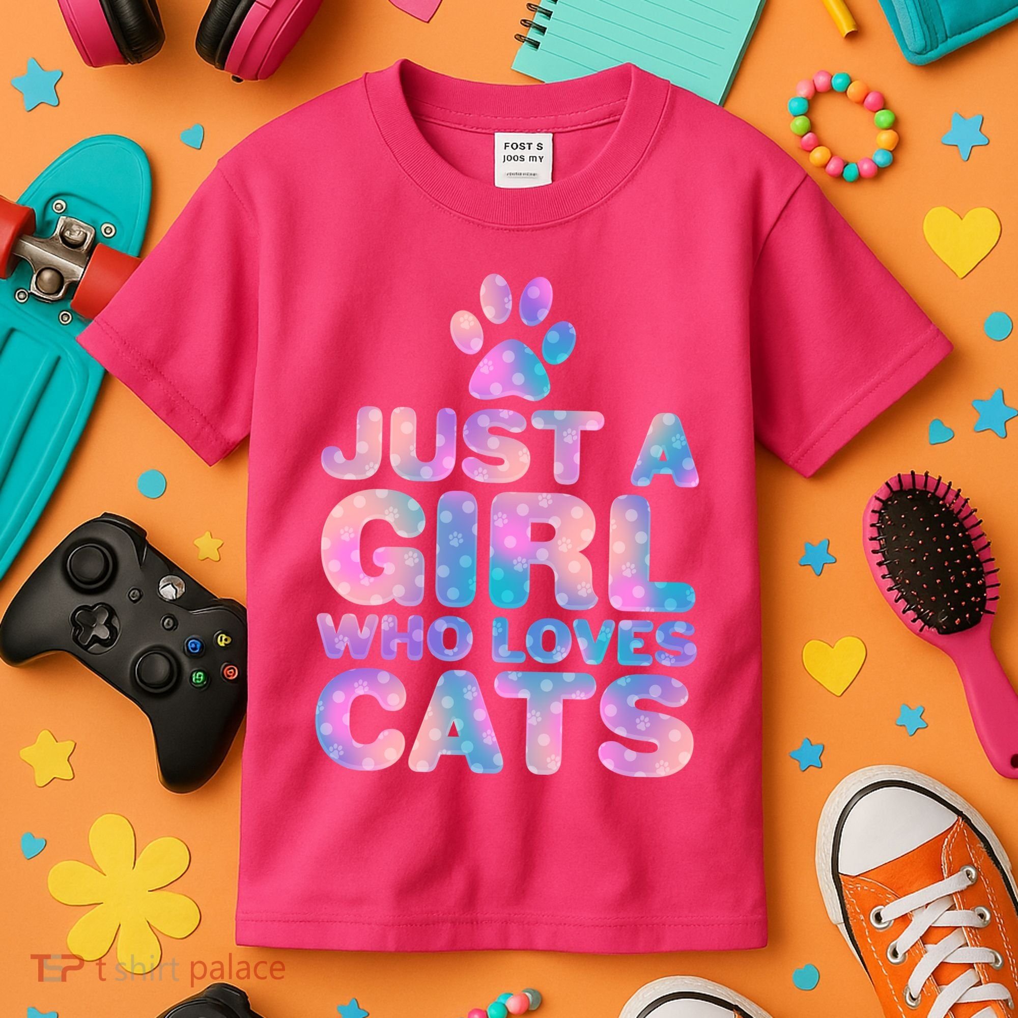 Funny Cute Just A Girl Who Loves Cats Kids T-Shirt