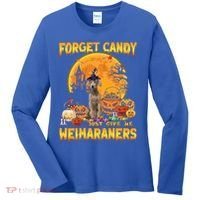 Forget Candy Just Give Me Weimaraners Pumpkin Halloween Gift Women's Long Sleeve Shirt thumb 0