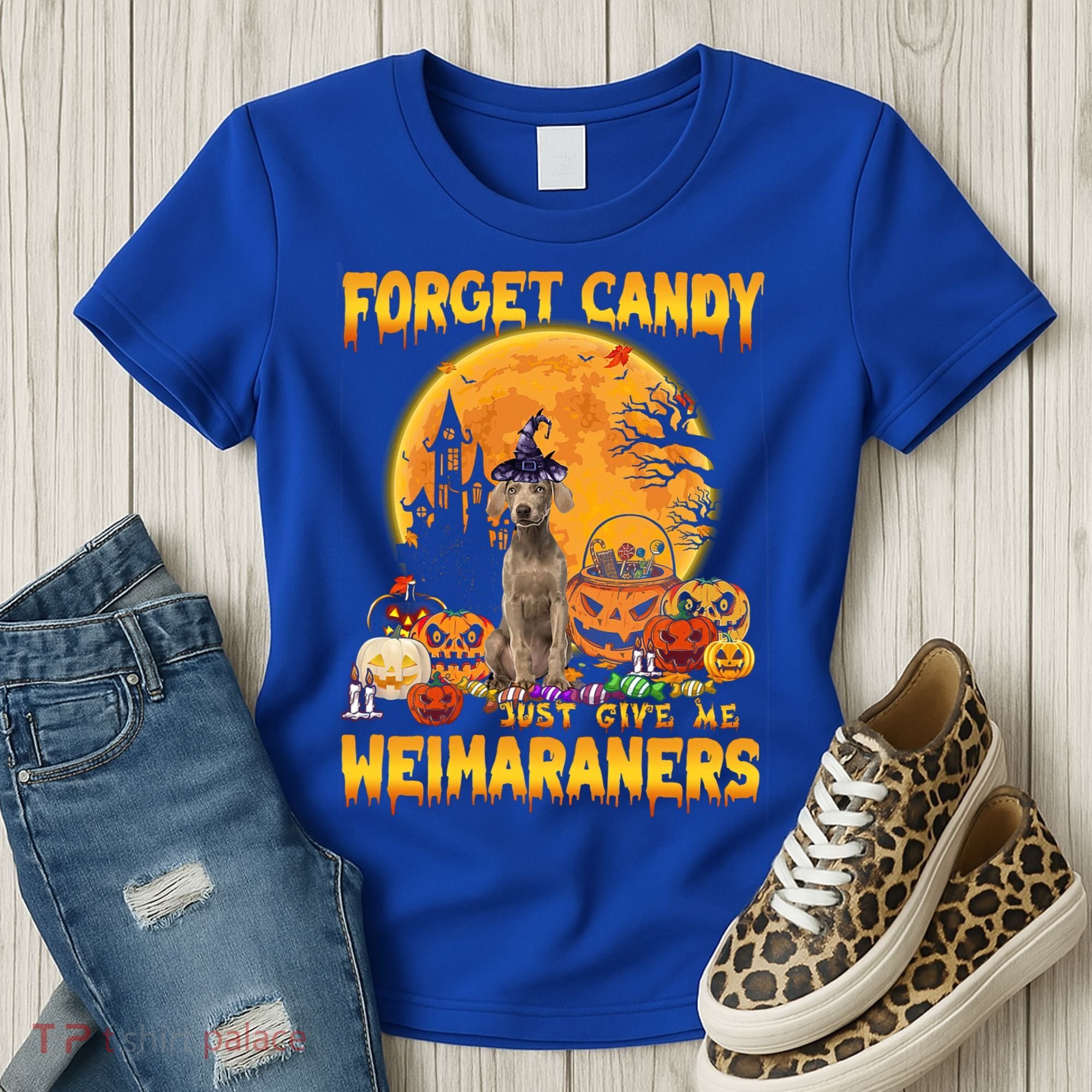 Forget Candy Just Give Me Weimaraners Pumpkin Halloween Gift Women's T-Shirt