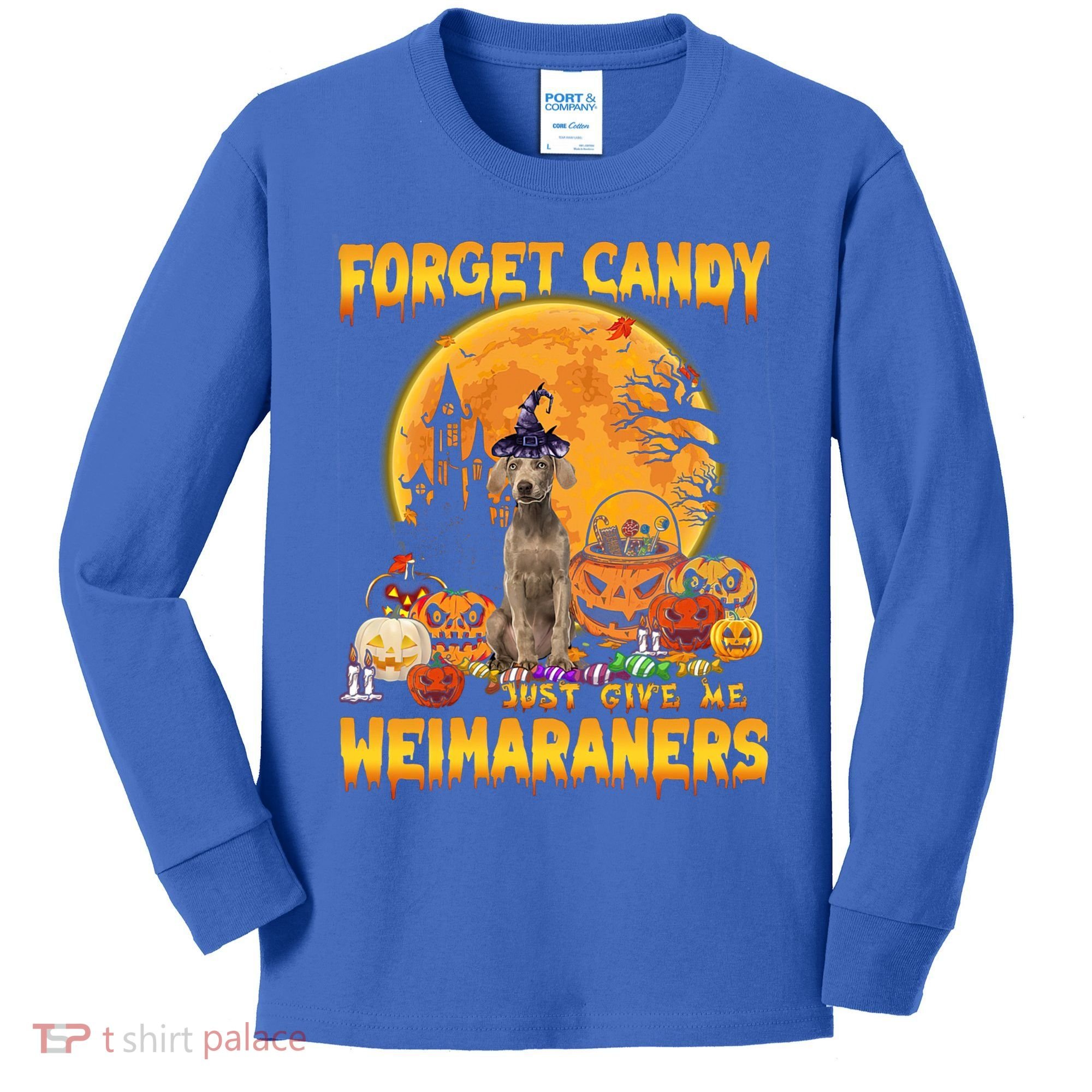 Forget Candy Just Give Me Weimaraners Pumpkin Halloween Gift Kids Long Sleeve Shirt