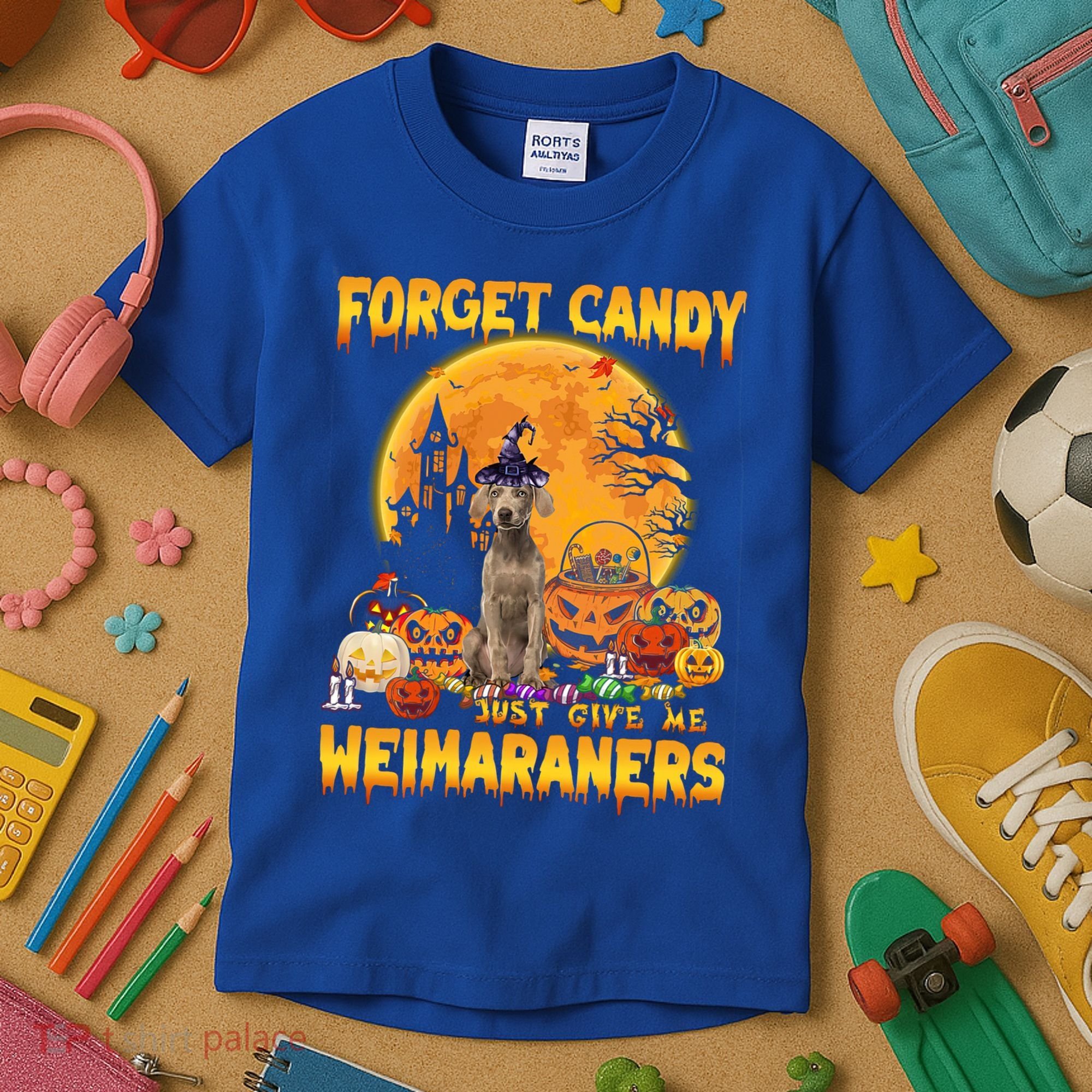 Forget Candy Just Give Me Weimaraners Pumpkin Halloween Gift Kids T-Shirt
