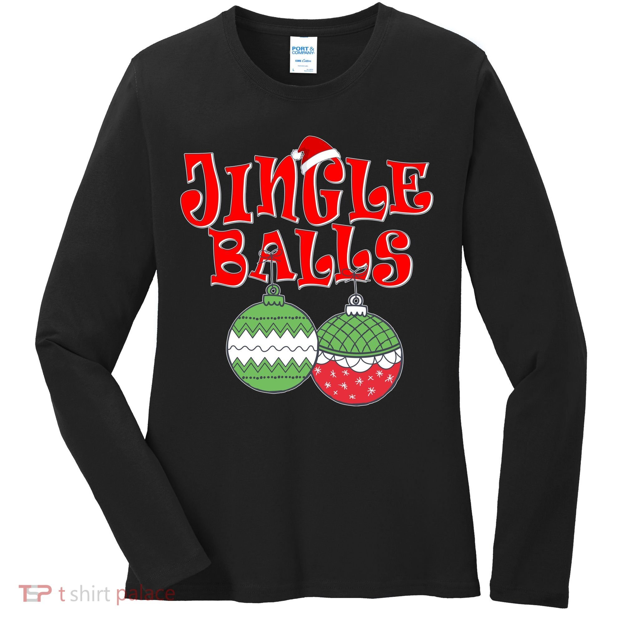 Funny Christmas Jingle Balls Matching Couples Shirts Women's Long Sleeve Shirt