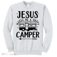 Funny Christian Jesus Makes Me A Happy Camper Sweatshirt thumb 0