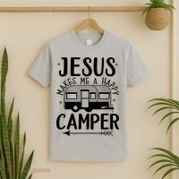 Funny Christian Jesus Makes Me A Happy Camper T-Shirt thumb 2