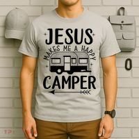 Funny Christian Jesus Makes Me A Happy Camper T-Shirt thumb 6