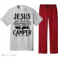 Funny Christian Jesus Makes Me A Happy Camper Pajama Set thumb 0