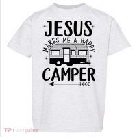 Funny Christian Jesus Makes Me A Happy Camper Toddler T-Shirt thumb 0