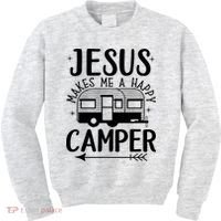 Funny Christian Jesus Makes Me A Happy Camper Kids Sweatshirt thumb 0