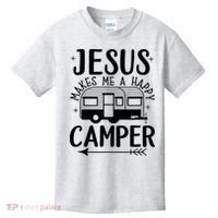 Funny Christian Jesus Makes Me A Happy Camper Kids T-Shirt thumb 0