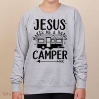 Funny Christian Jesus Makes Me A Happy Camper Women's Sweatshirt thumb 0