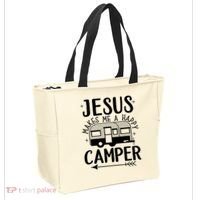 Funny Christian Jesus Makes Me A Happy Camper Tote Bag thumb 2