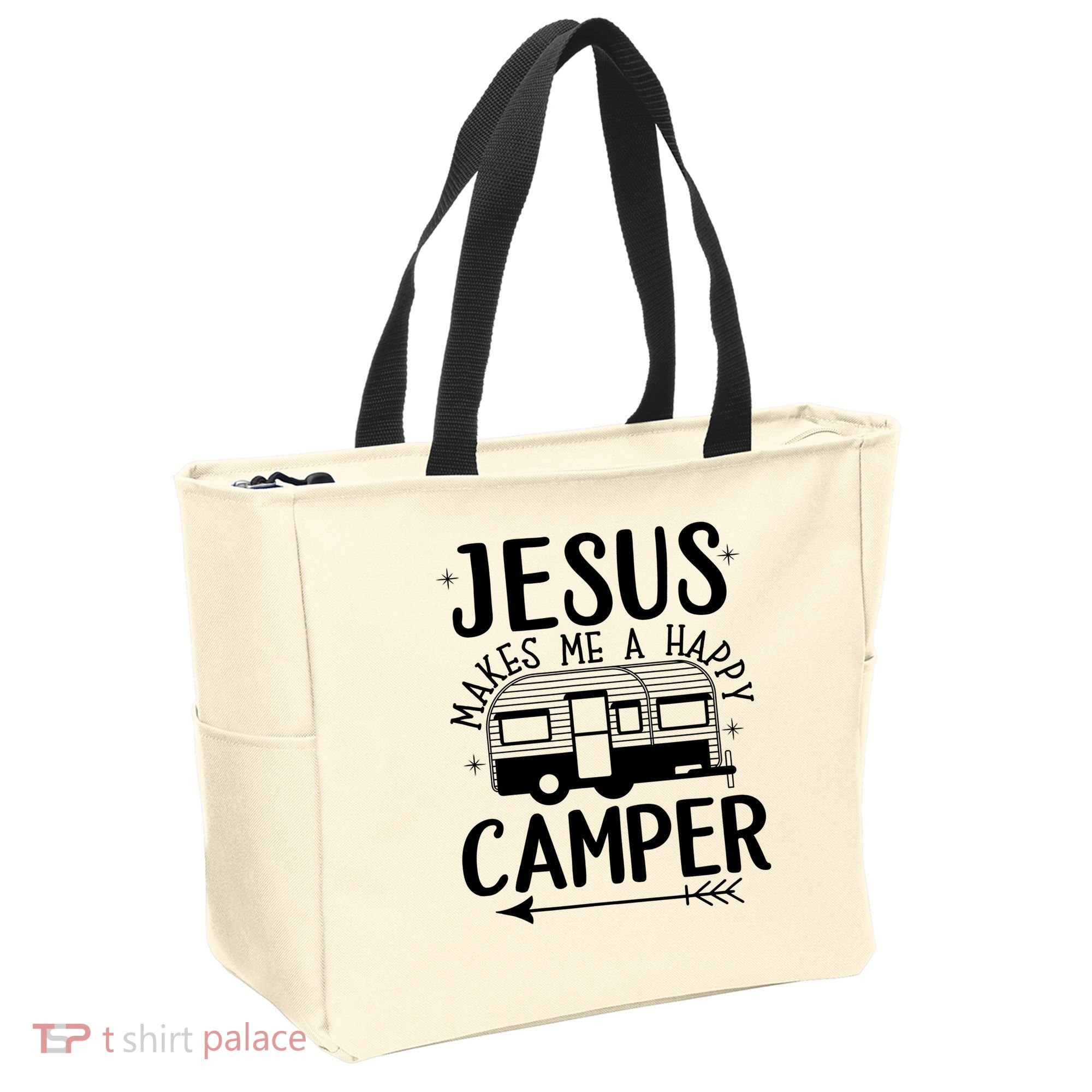 Funny Christian Jesus Makes Me A Happy Camper Tote Bag