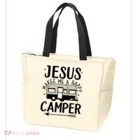 Funny Christian Jesus Makes Me A Happy Camper Tote Bag thumb 3