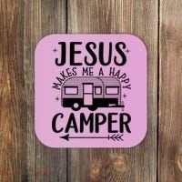 Funny Christian Jesus Makes Me A Happy Camper Coaster thumb 0