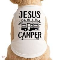 Funny Christian Jesus Makes Me A Happy Camper Doggie Tank thumb 0