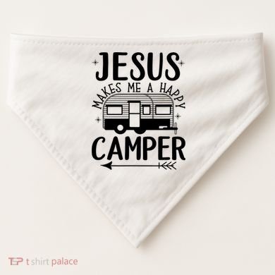 Funny Christian Jesus Makes Me A Happy Camper USA-Made Doggie Bandana
