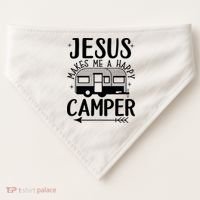 Funny Christian Jesus Makes Me A Happy Camper USA-Made Doggie Bandana thumb 0