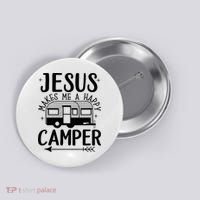 Funny Christian Jesus Makes Me A Happy Camper Button thumb 0