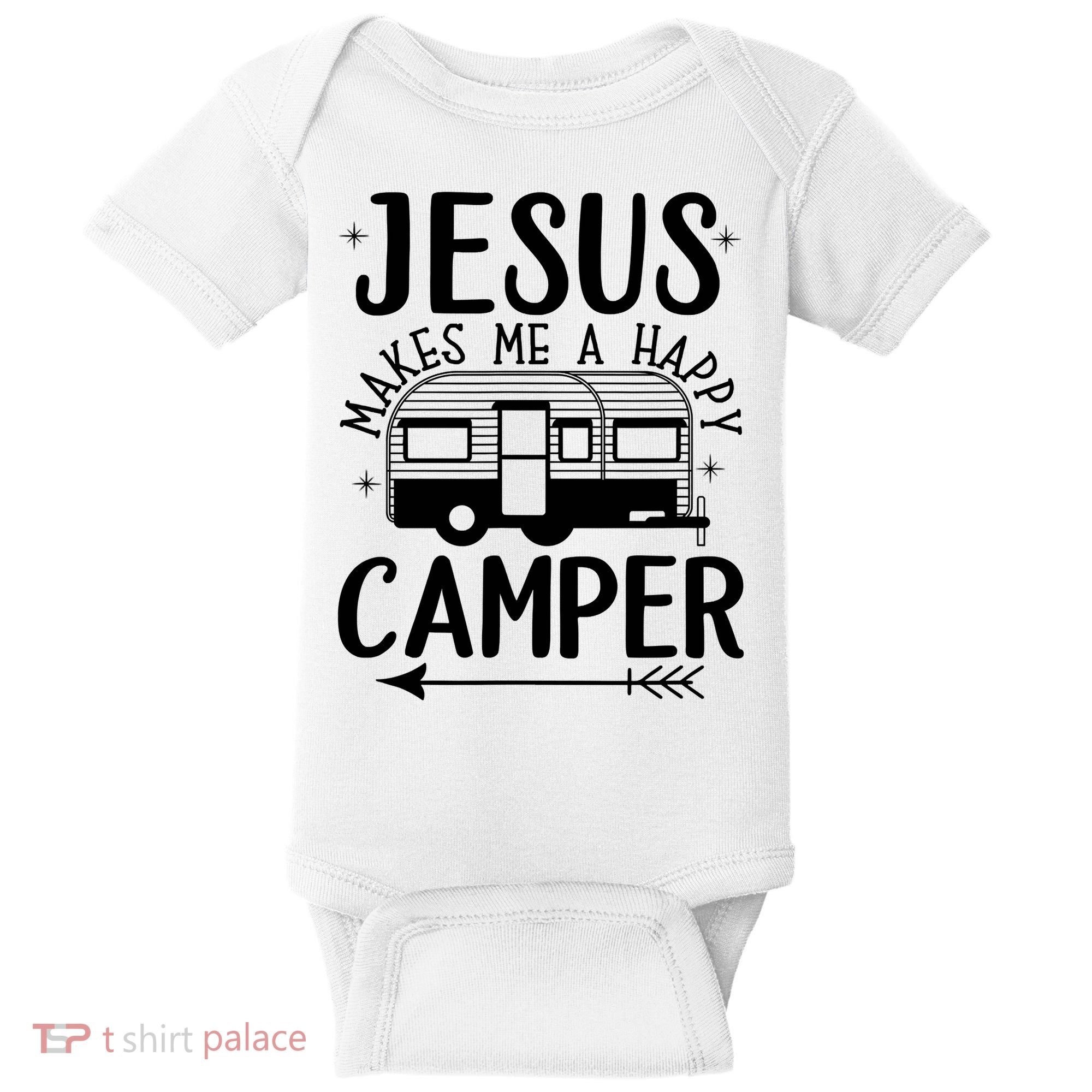Funny Christian Jesus Makes Me A Happy Camper Baby Bodysuit