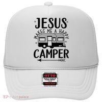 Funny Christian Jesus Makes Me A Happy Camper Hat thumb 0