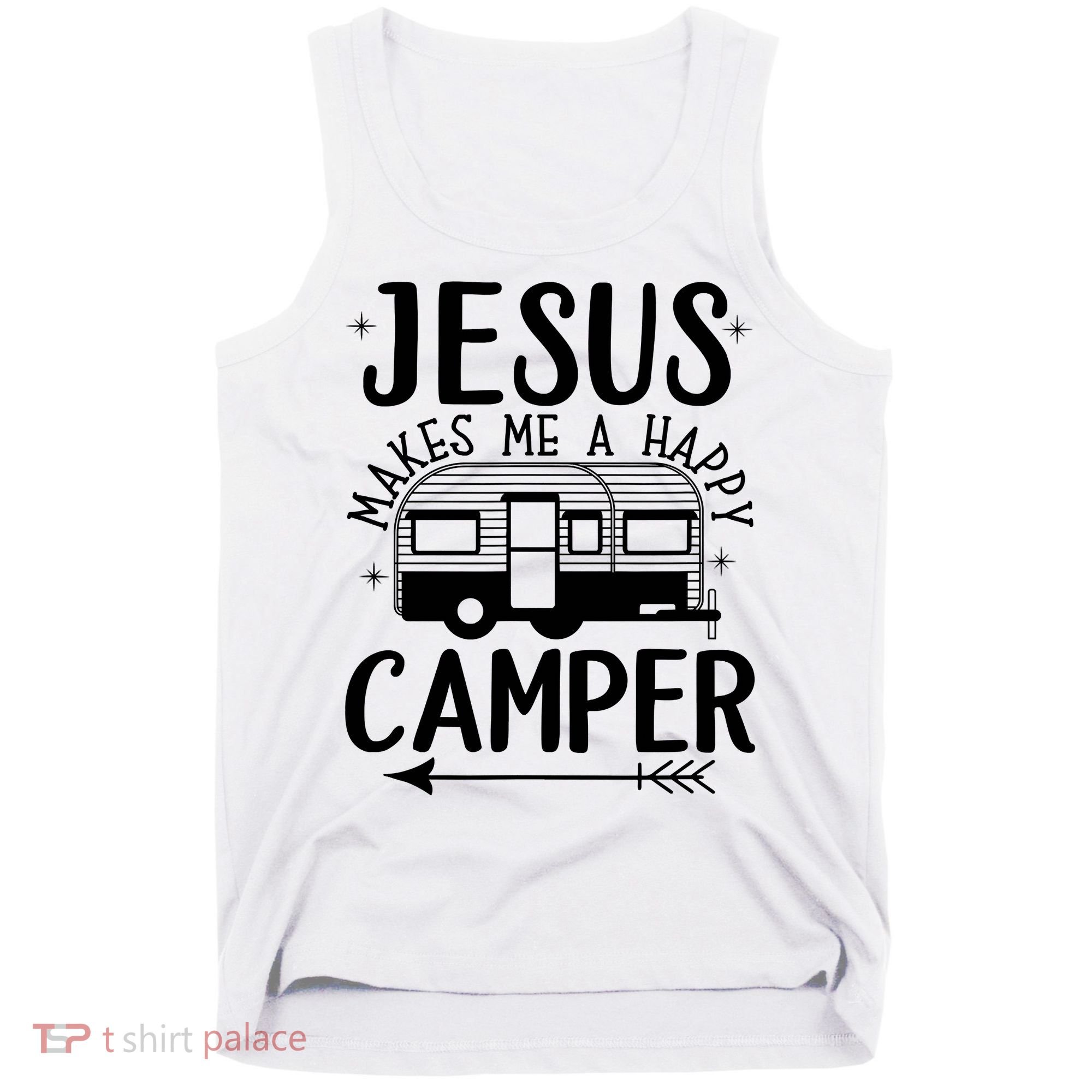 Funny Christian Jesus Makes Me A Happy Camper Tank Top
