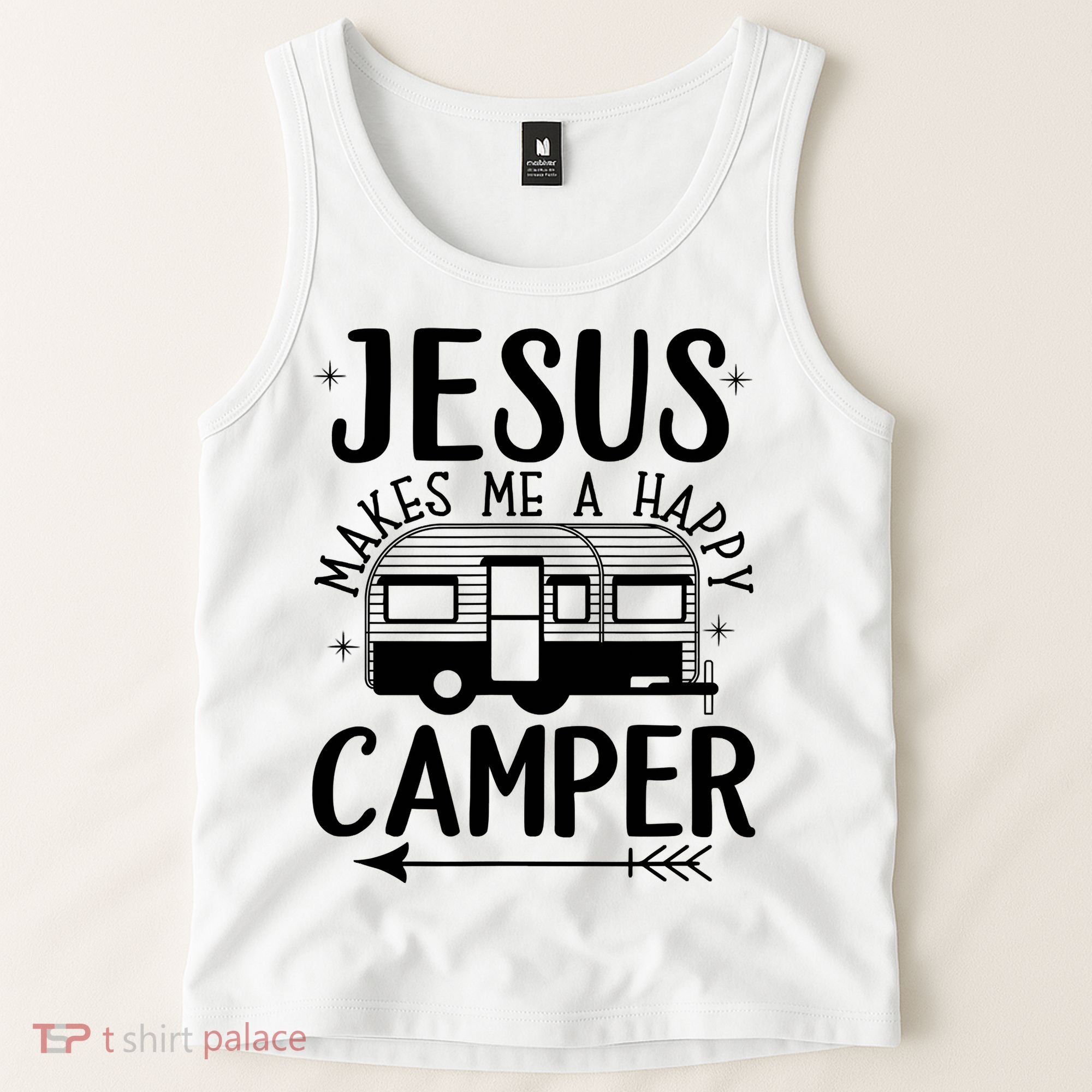 Funny Christian Jesus Makes Me A Happy Camper Tank Top