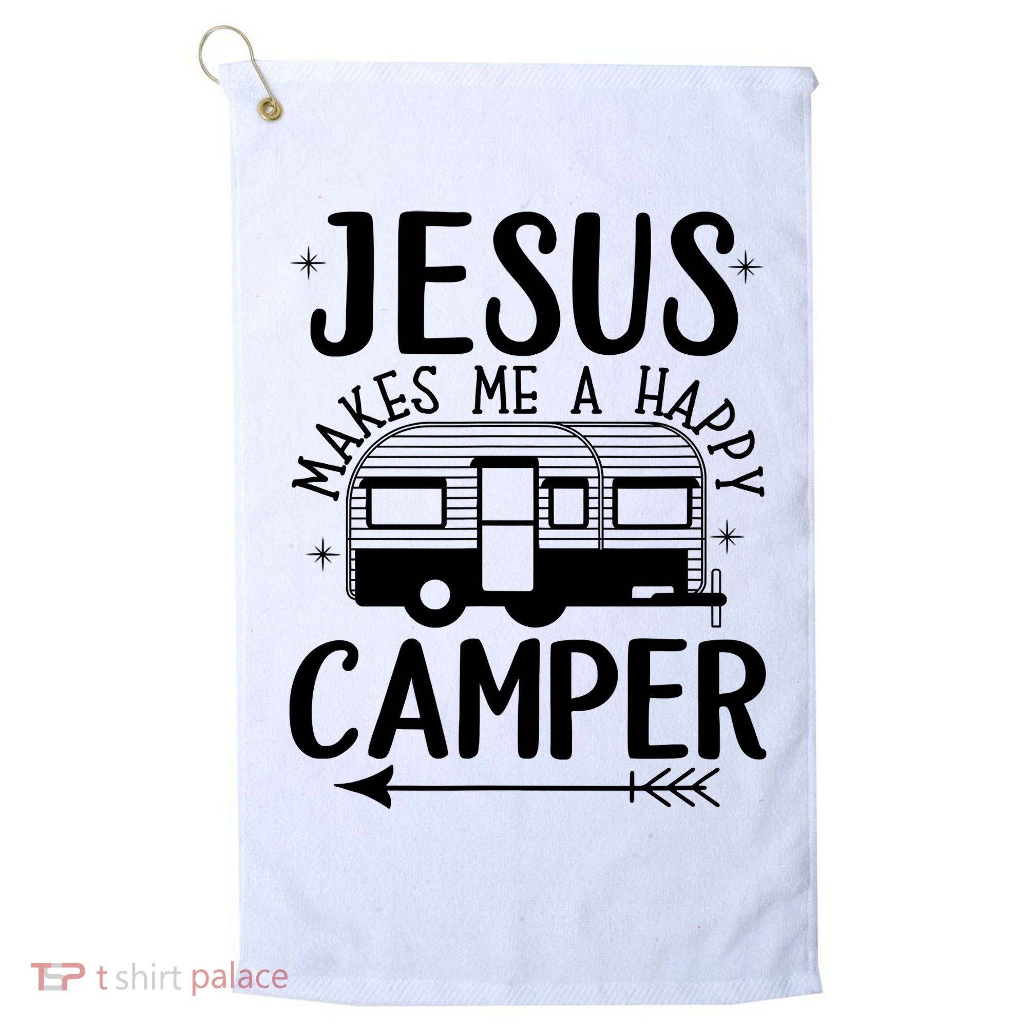 Funny Christian Jesus Makes Me A Happy Camper Golf Towel