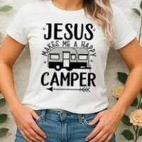 Funny Christian Jesus Makes Me A Happy Camper Women's T-Shirt thumb 2