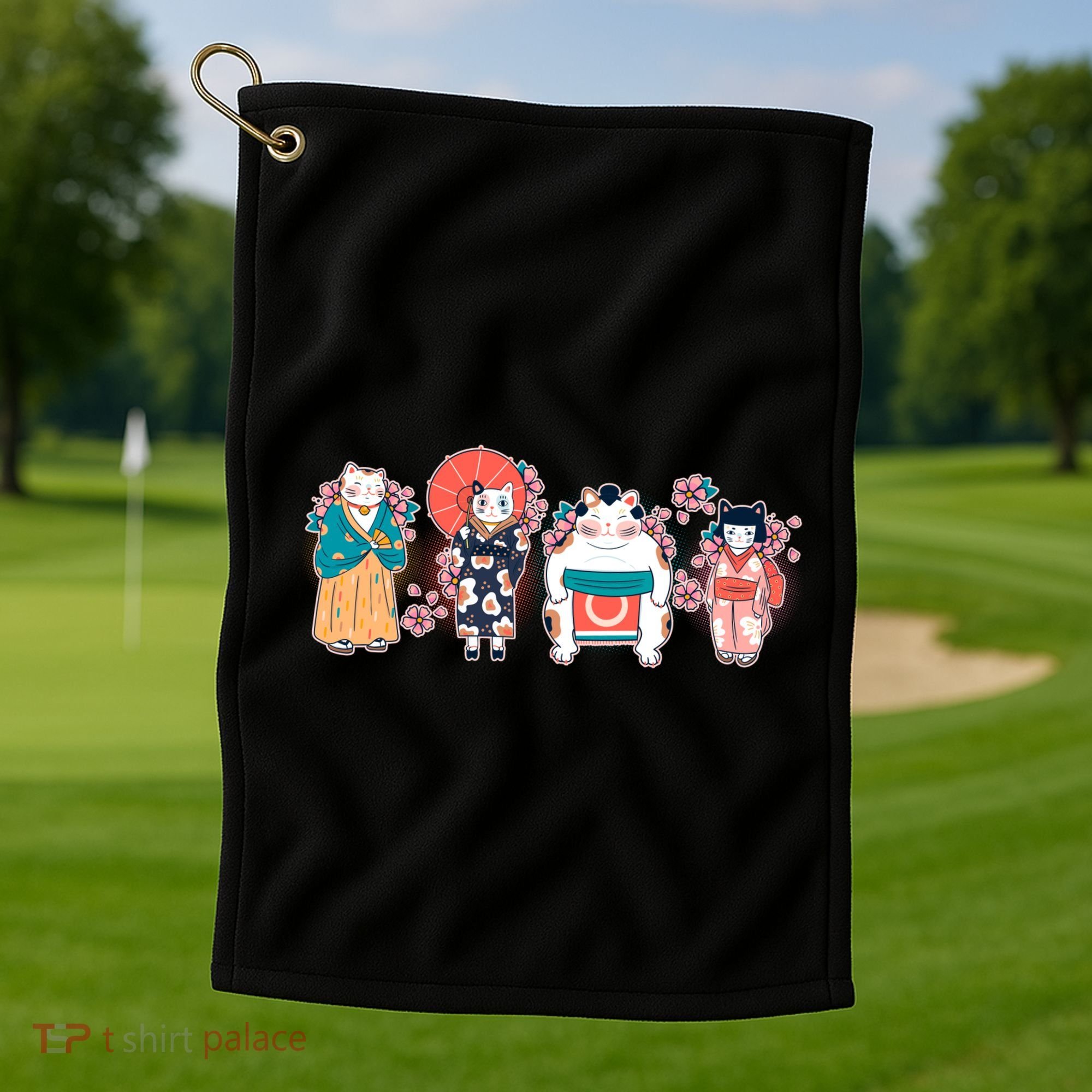 Funny Cute Japanese Cat Neko Family Golf Towel