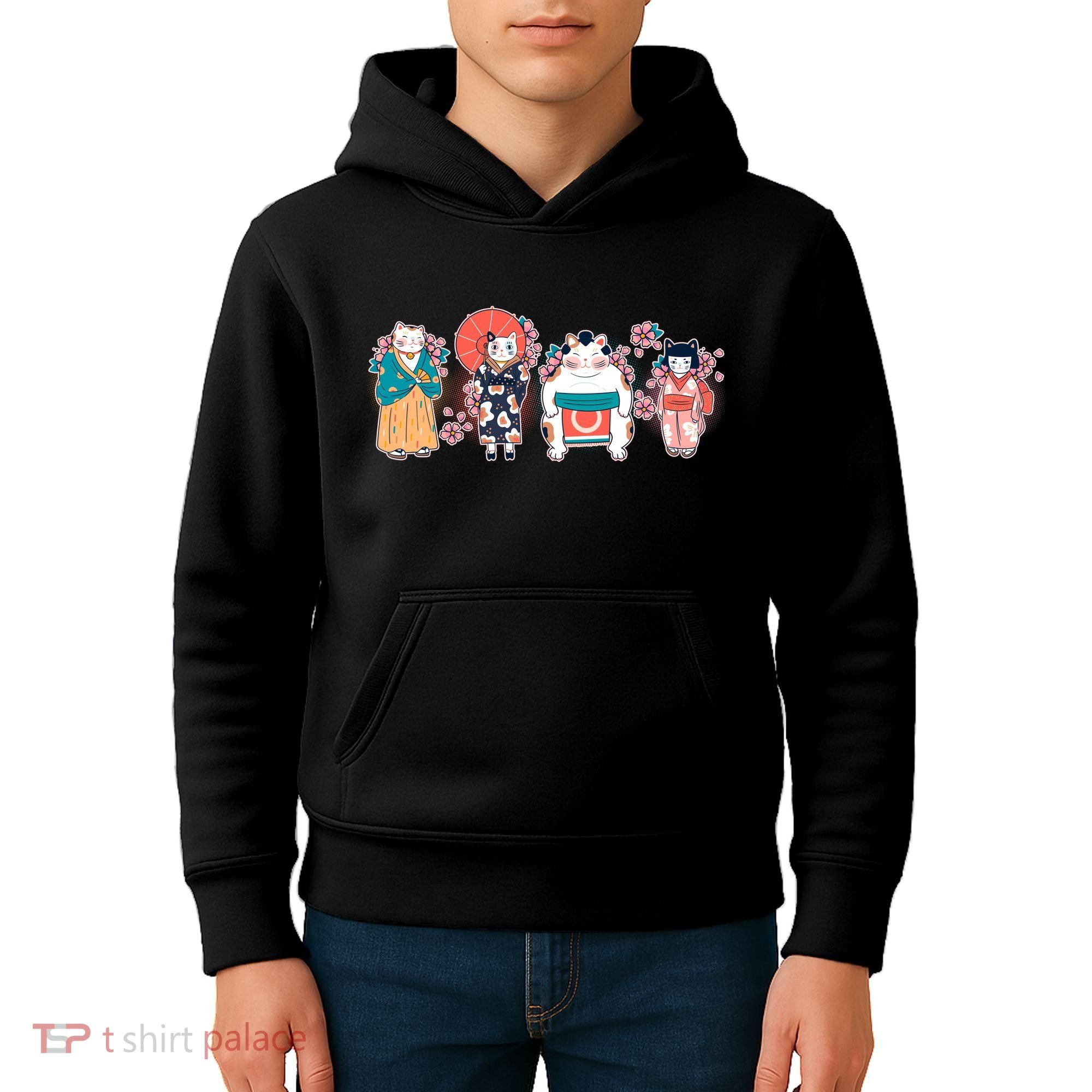 Funny Cute Japanese Cat Neko Family Kids Hoodie