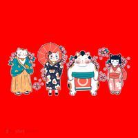 Funny Cute Japanese Cat Neko Family Santa Hat thumb 1