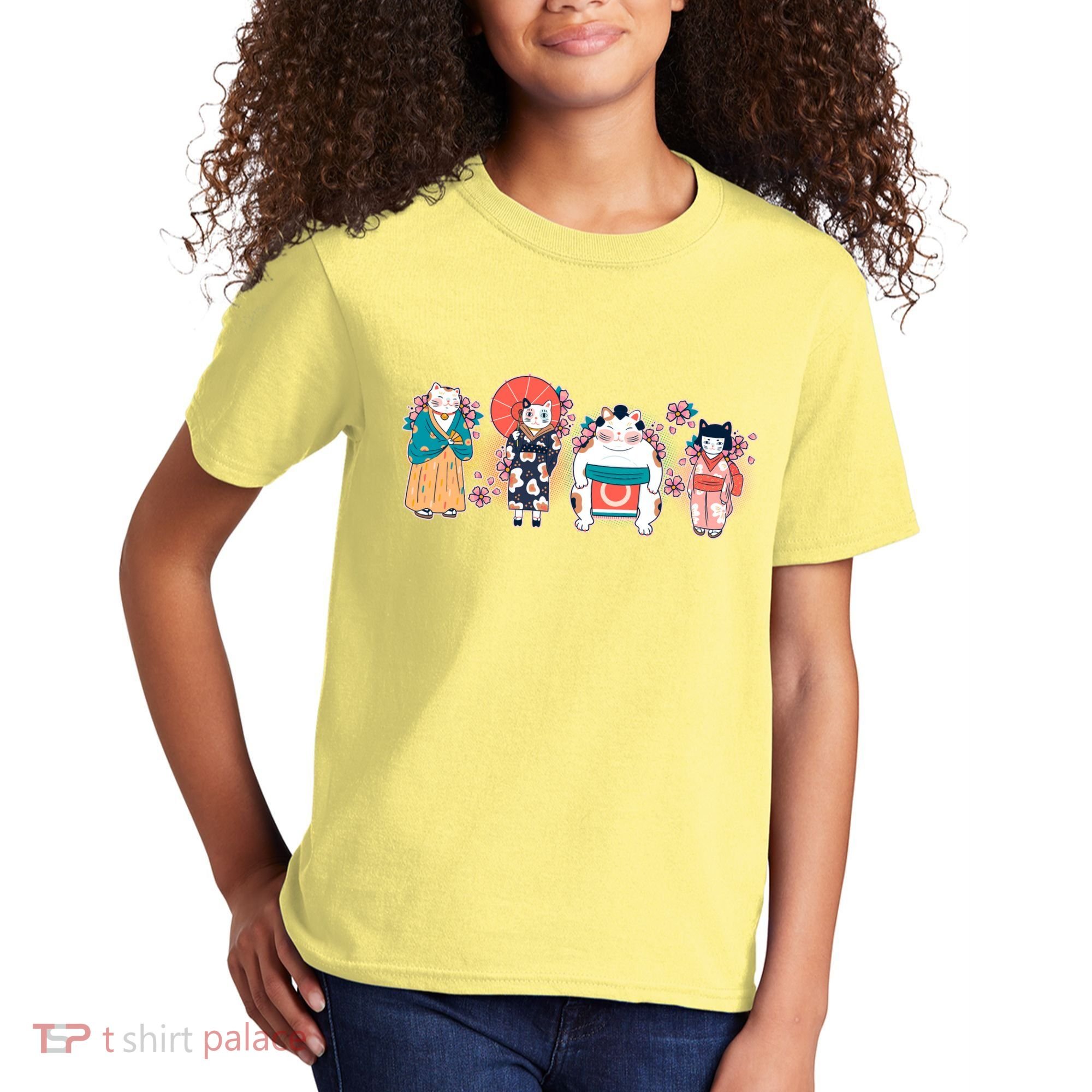 Funny Cute Japanese Cat Neko Family Kids T-Shirt