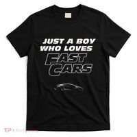 Fast Car Just A Boy Who Loves Fast Cars Funny Gift T-Shirt thumb 0