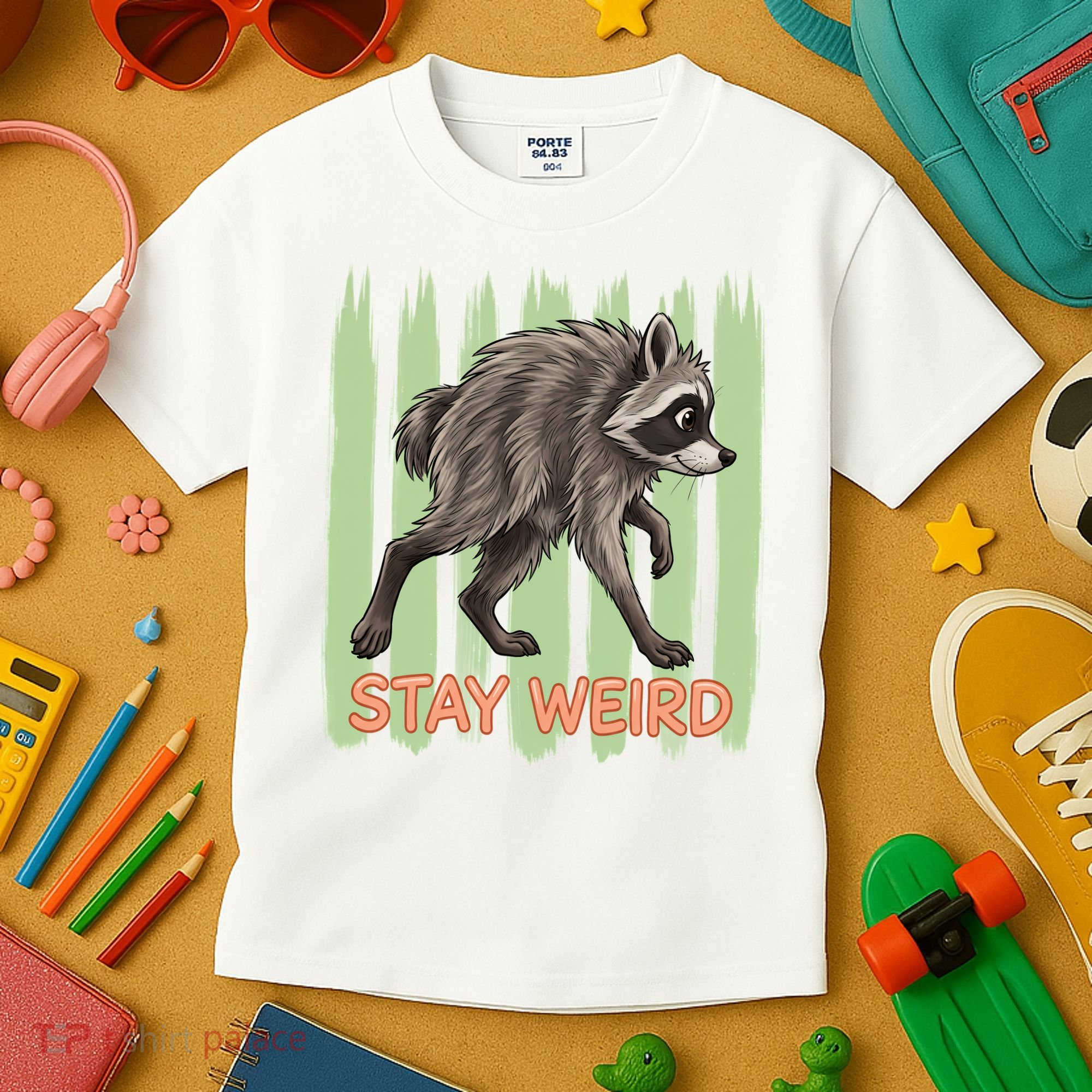 Funny Cute Jimothy The Raccoon Stay Weird Kids T-Shirt