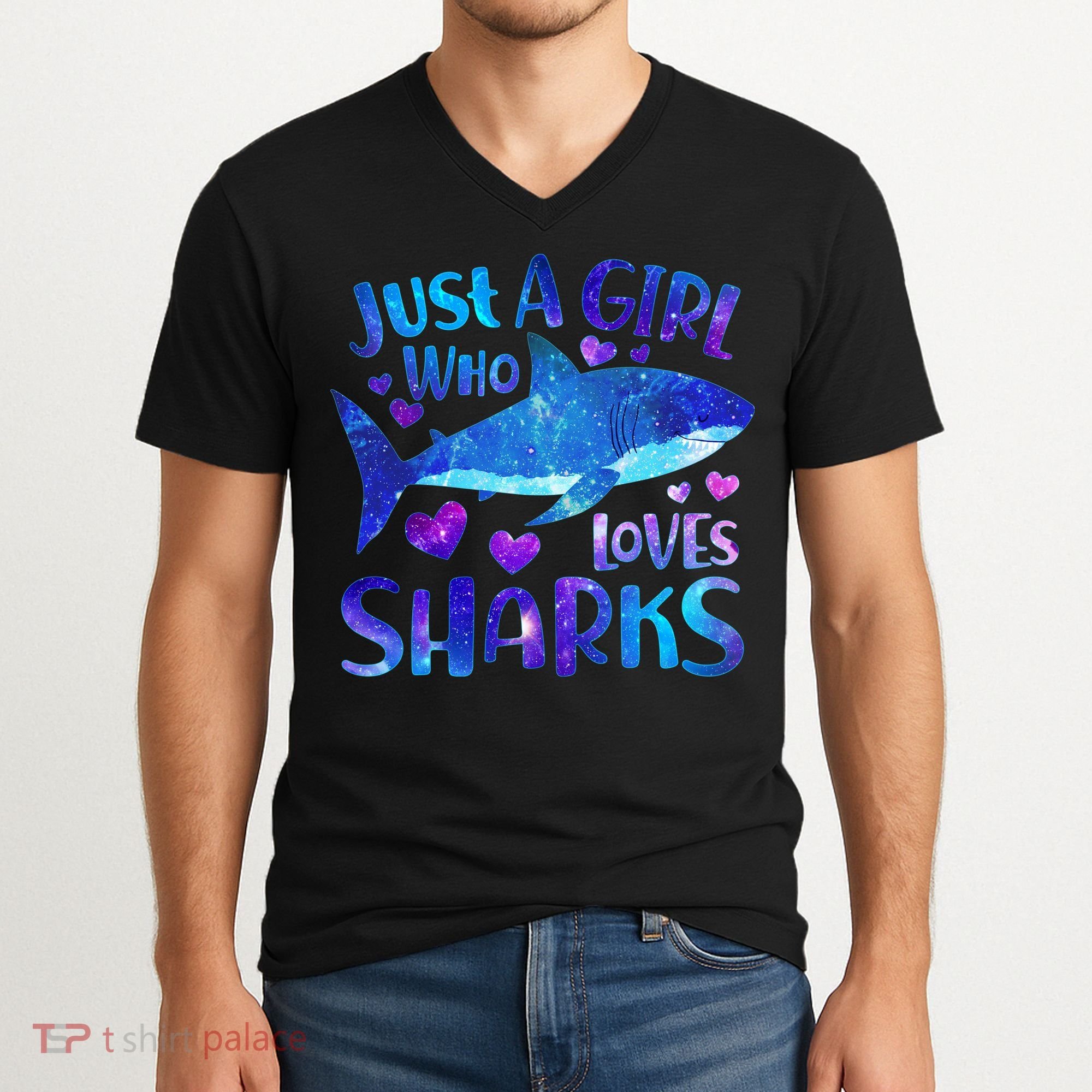 Funny Cute Just A Girl Who Loves Sharks V-Neck T-Shirt