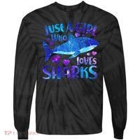 Funny Cute Just A Girl Who Loves Sharks Tie-Dye Long Sleeve Shirt thumb 0